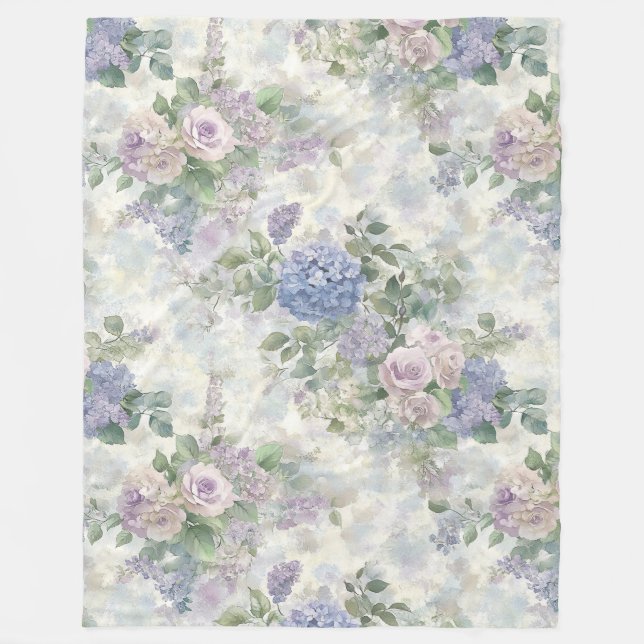 Romantic Purple Pink Flowers Fleece Blanket (Front)