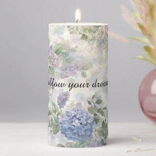 Romantic Purple Pink Flowers Pillar Candle
