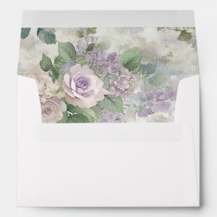 Romantic Purple Pink Flowers Wedding Envelope