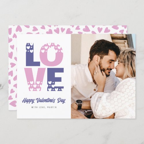 Romantic Purple Pink Hearts Photo Valentines Day Holiday Card