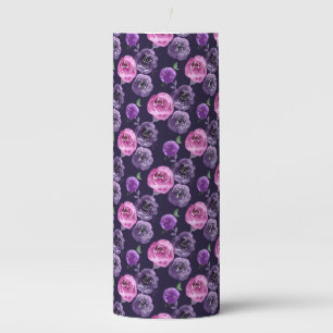 Romantic Purple & Pink Watercolor Roses Floral Pillar Candle
