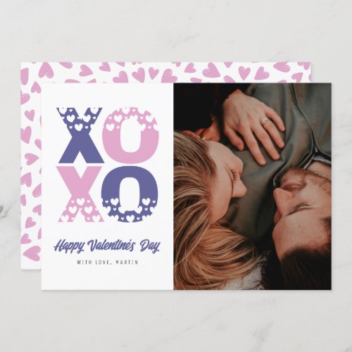 Romantic Purple Pink XOXO Photo Valentines Day Holiday Card