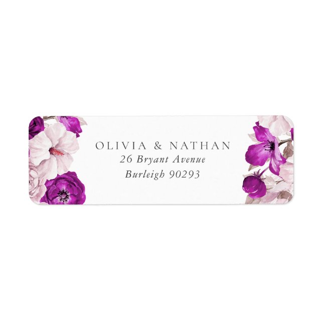Romantic Purple Plum Blush Wedding Return Address Label (Front)