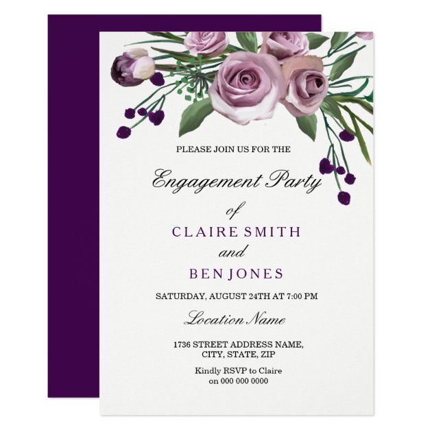 Romantic Purple Rose Engagement Party Invite