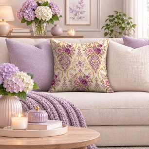 Romantic Purple Rose Garden Accent Pillow Cushion