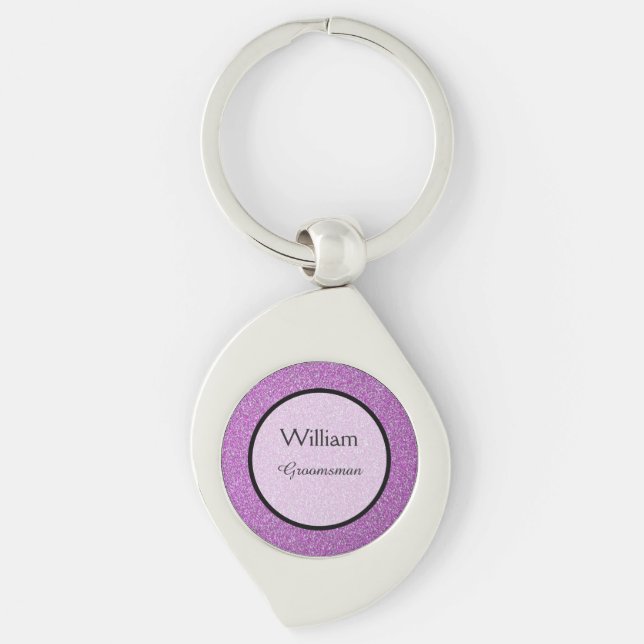 Romantic Purple Sparkles Wedding Favor Keychain (Front)