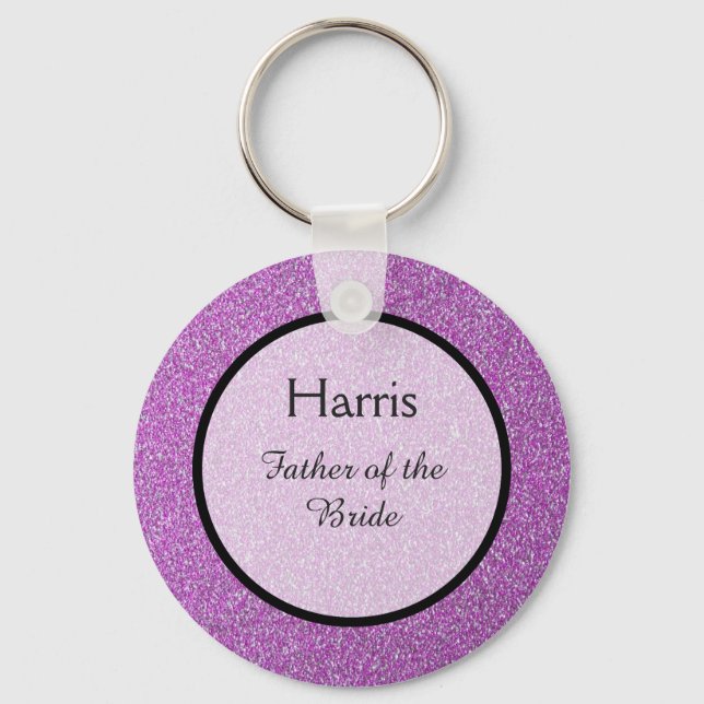 Romantic Purple Sparkles Wedding Favor Keychain (Front)