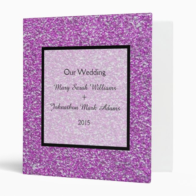 Romantic Purple Sparkles Wedding Keepsake Planner 3 Ring Binder (Front/Inside)