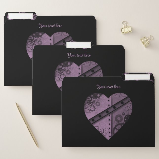 Romantic purple steampunk hearts decorative file folder (Set)