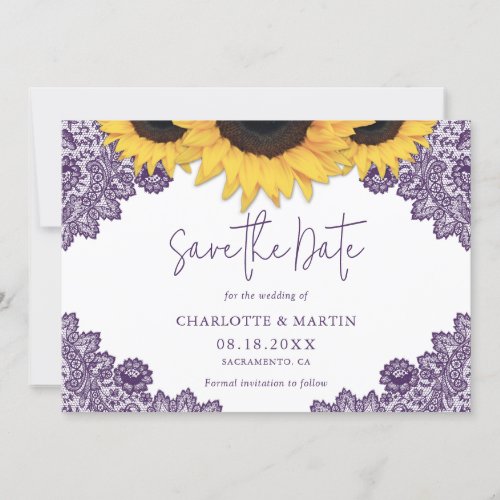 Romantic Purple Sunflower Wedding Save The Date