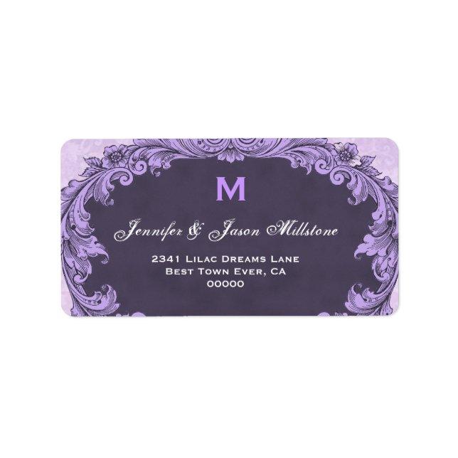 Romantic Purple Vintage Monogram Label (Front)