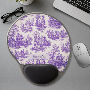 Romantic Purple Vintage Toile Floral Monogram Gel Mouse Pad