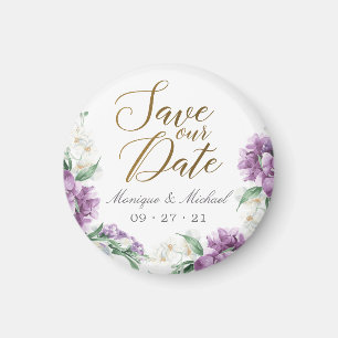 Romantic Purple Watercolor Floral Save The Date Magnet
