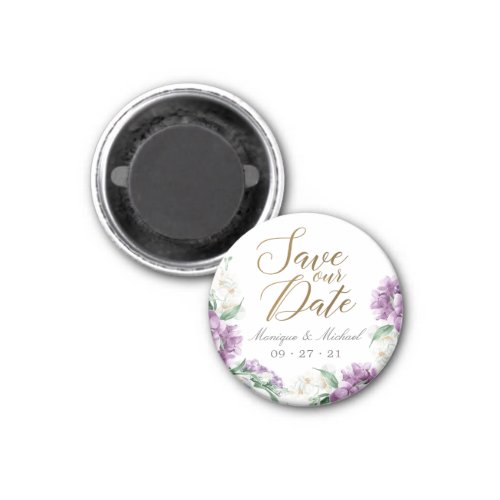 Romantic Purple Watercolor Floral Save The Date Magnet