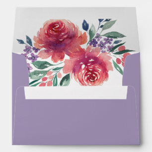 Romantic Purple Watercolor Floral Wedding Envelope