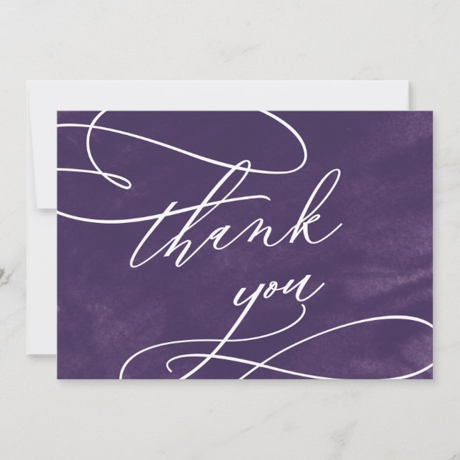 Romantic Purple Watercolor Wedding Thank You Card (Front)
