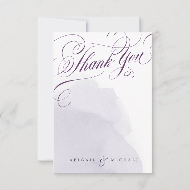 Romantic purple wedding calligraphy thank you (Front)