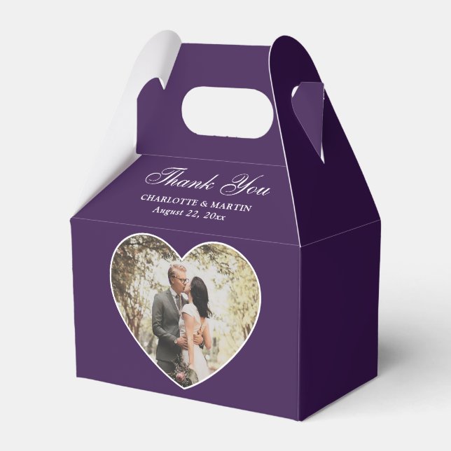 Romantic Purple Wedding Photo Favor Boxes (Front Side)