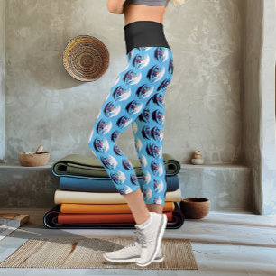 Romantic Purple White Fantasy Dragons Love Blue Capri Leggings
