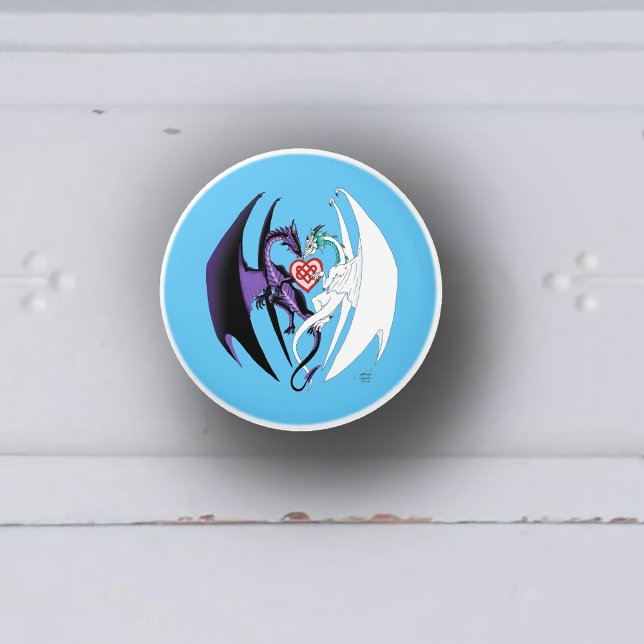 Romantic Purple White Fantasy Dragons Love Blue Ceramic Knob (Creator Uploaded)