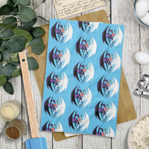 Romantic Purple White Fantasy Dragons Love Blue Kitchen Towel