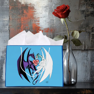 Romantic Purple White Fantasy Dragons Love Blue Large Gift Bag