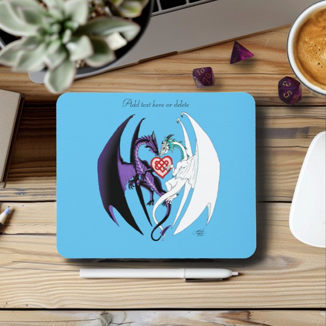 Romantic Purple White Fantasy Dragons Love Blue Mouse Pad (Creator Uploaded)