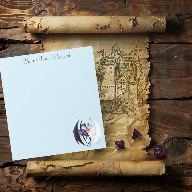 Romantic Purple White Fantasy Dragons Love Blue Notepad (Creator Uploaded)