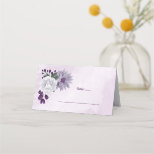 Romantic purple & white floral greenery place card