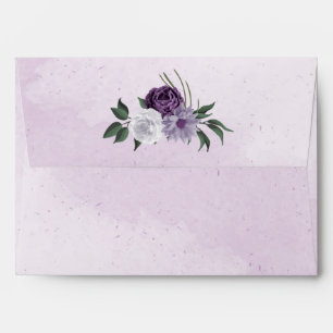 romantic purple white flowers green leaves envelope