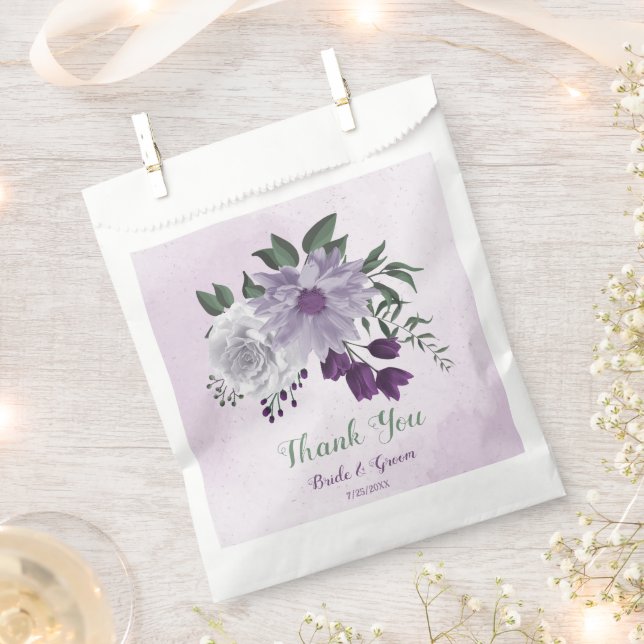 Romantic purple white flowers greenery wedding favor bag (Clipped)