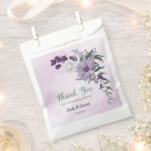 Romantic purple white flowers greenery wedding favor bag
