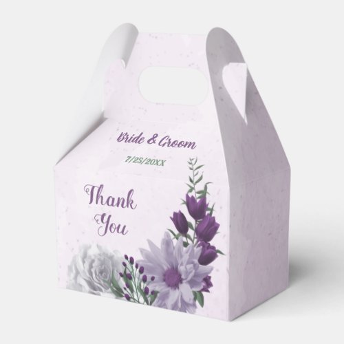 Romantic purple white flowers greenery wedding favor boxes