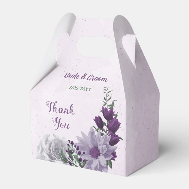 Romantic purple white flowers greenery wedding favor boxes (Front Side)