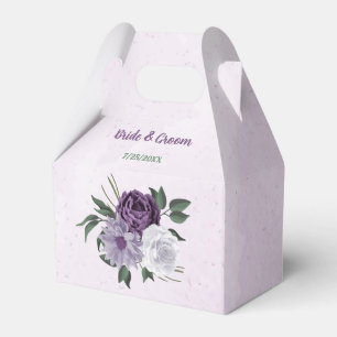 Romantic purple white flowers greenery wedding favor boxes