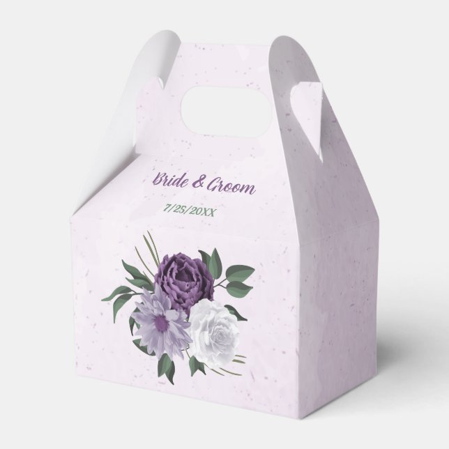 Romantic purple white flowers greenery wedding favor boxes (Front Side)