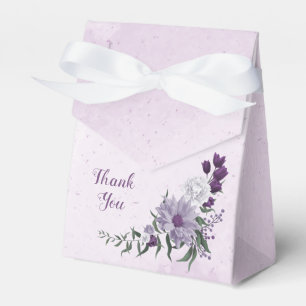 Romantic purple white flowers greenery wedding favor boxes