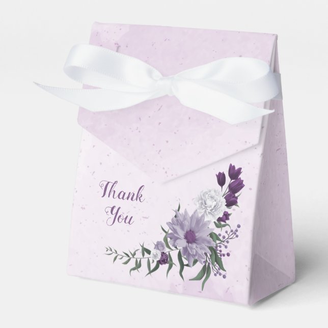 Romantic purple white flowers greenery wedding favor boxes (Front Side)