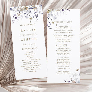 Romantic Purple White Gold Floral Wedding Ceremony Program
