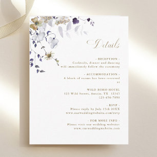 Romantic Purple White Gold Floral Wedding Details Enclosure Card