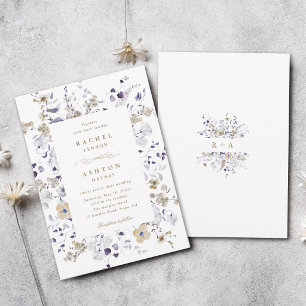 Romantic Purple White Gold Floral Wedding Invitation