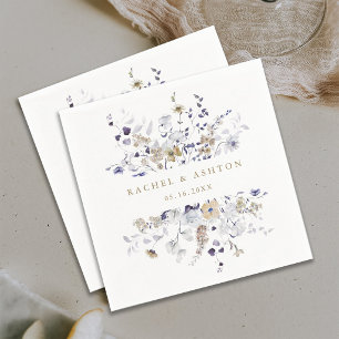 Romantic Purple White Gold Floral Wedding Napkins
