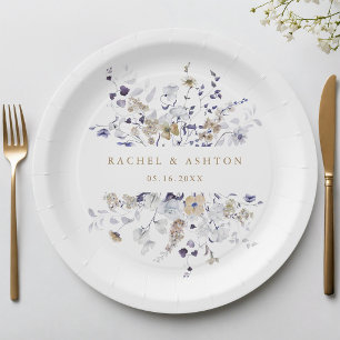 Romantic Purple White Gold Floral Wedding  Paper Plates