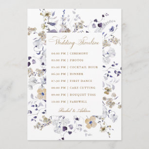 Romantic Purple White Gold Floral Wedding Timeline Program
