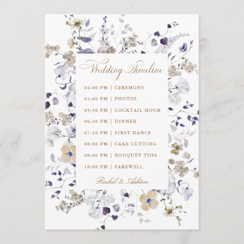 Romantic Purple White Gold Floral Wedding Timeline Program