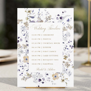 Romantic Purple White Gold Floral Wedding Timeline Program