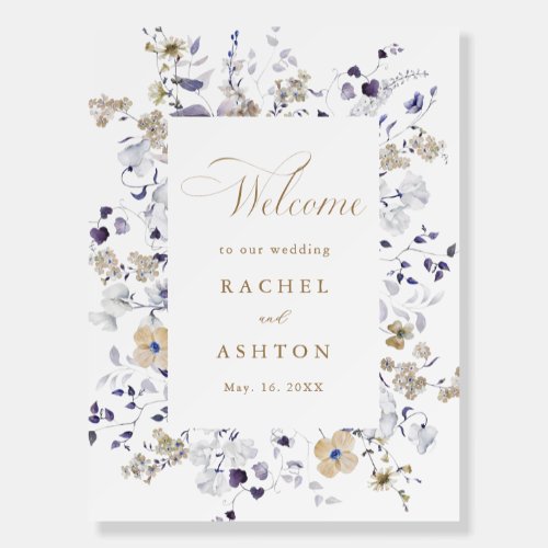 Romantic Purple White Gold Floral Wedding Welcome Foam Board
