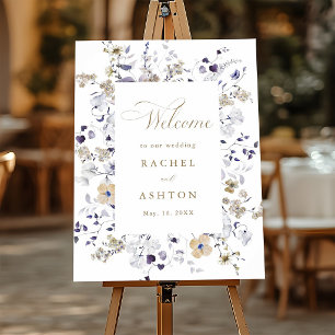 Romantic Purple White Gold Floral Wedding Welcome Foam Board