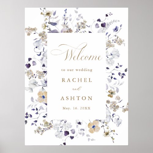 Romantic Purple White Gold Floral Wedding Welcome Poster