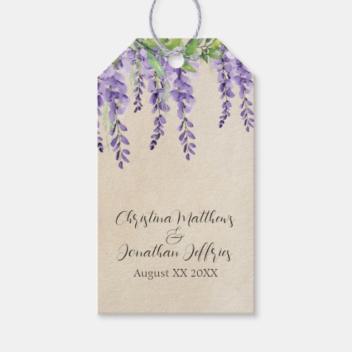 Romantic Purple Wisteria on Rustic Parchment Gift Tags